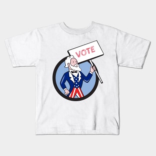 Uncle Sam Holding Placard Vote Circle Cartoon Kids T-Shirt